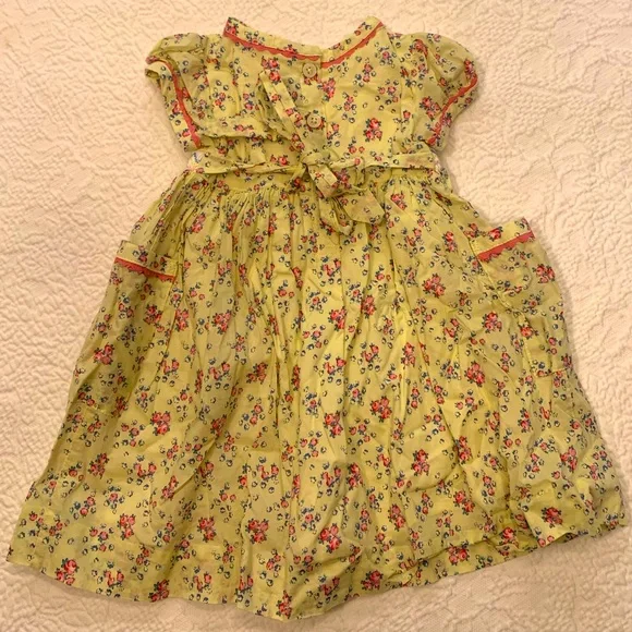 Rachel Riley Yellow Smocked Floral Print Dress 6m.